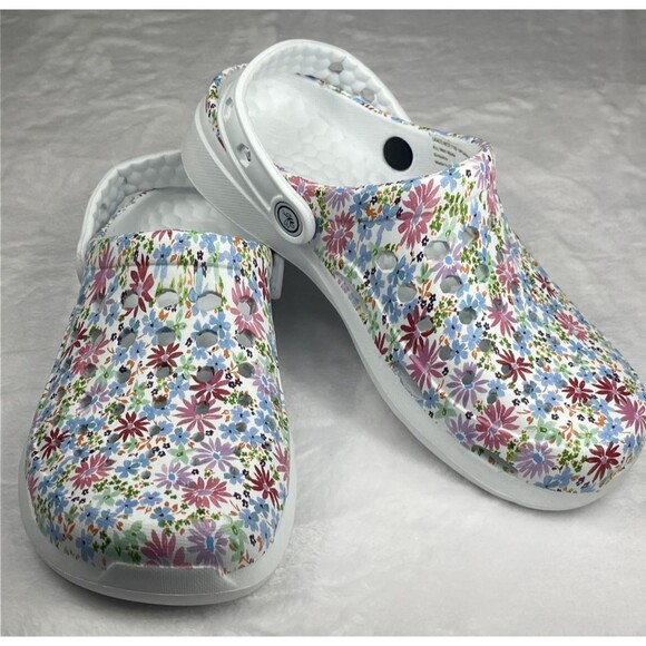 Joybees Clog Sandals Water Garden Shoes Floral White Multicolored Size 6 NEW - Picture 1 of 9